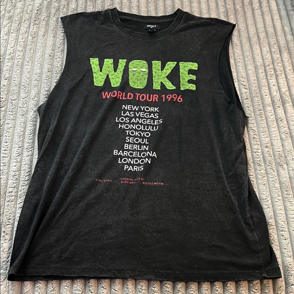 Forever 21 Men’s WOKE World Tour 1996 Graphic Muscle Tee